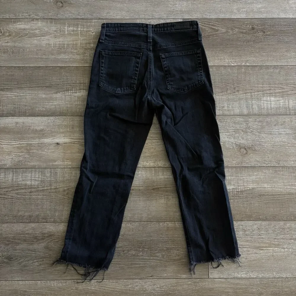 AG Goldschimed‎ Jeans Women 26R Isabelle Black High Rise Straight Crop Raw Hem